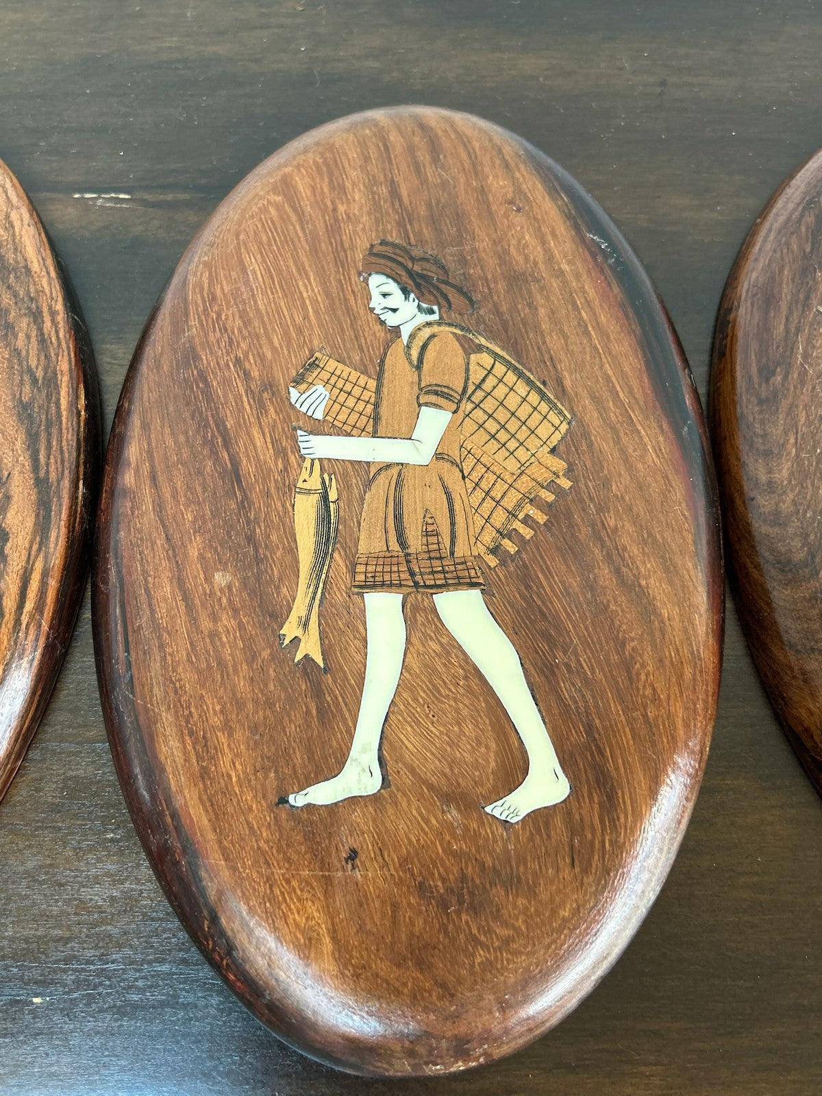 Antique Inlaid Marquetry Oval Plaques Figural Sorrento Style3