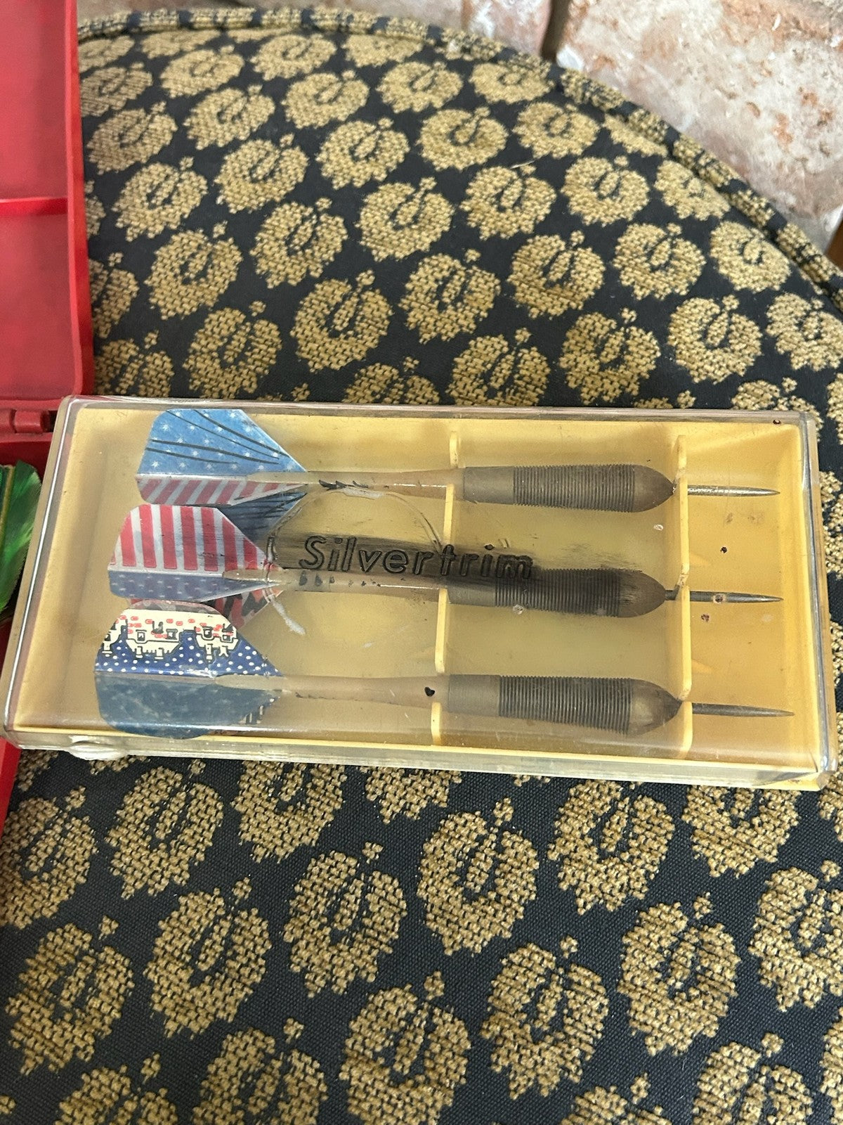 Vintage Set of Three Brass Darts in Original Case Flights3
