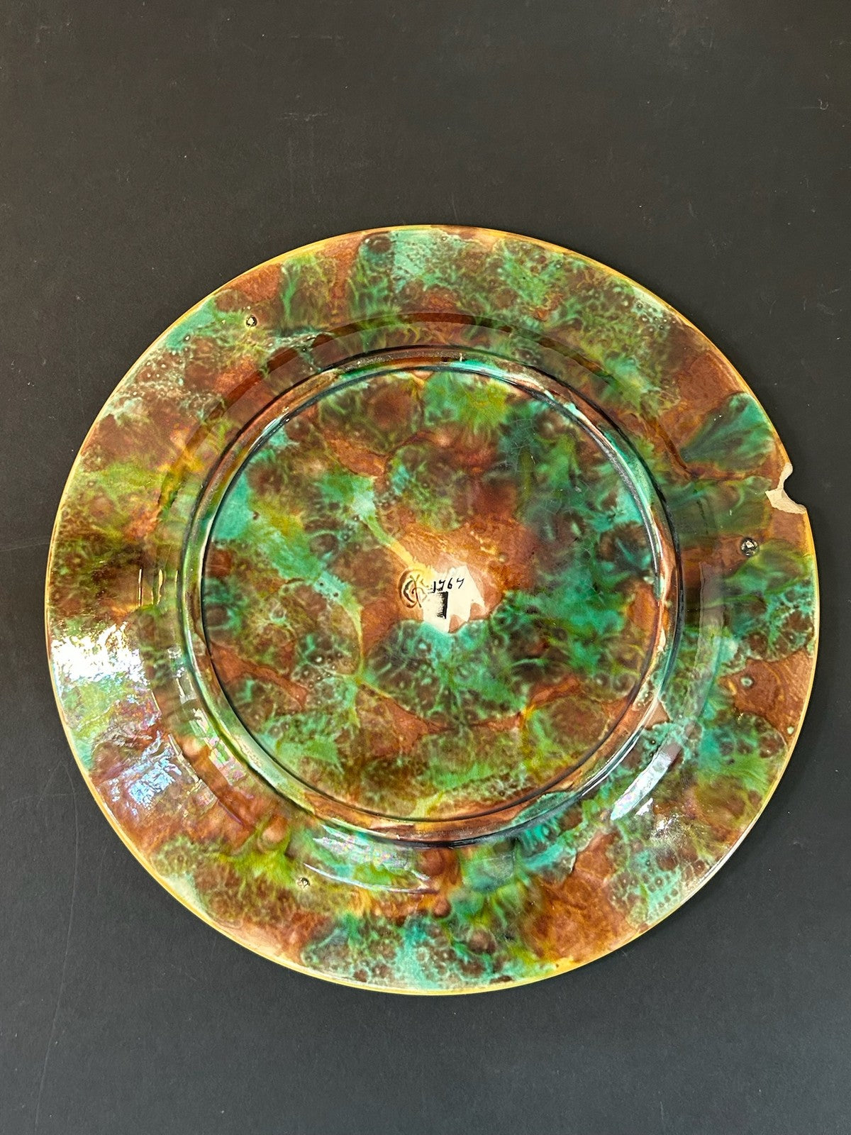 Antique George Jones Majolica Plate GJ Monogram Mottled Glaze Victorian 23cm A/F5