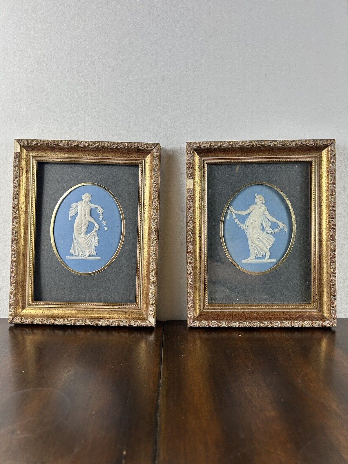 Wedgwood Pair Framed Dancing Hourse Plaques Jasperware Oval Plaques