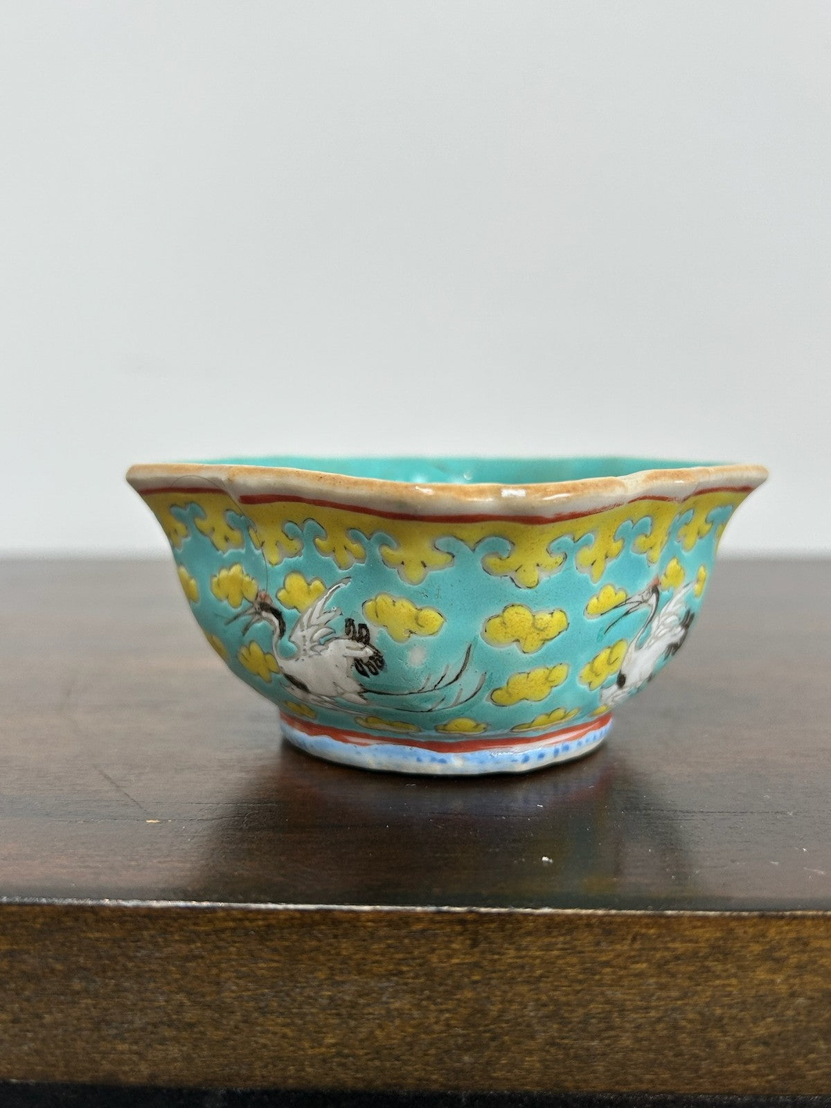 Antique Chinese Green Yellow Ground Porcelain Bowl 19th Century Qing 8cm0