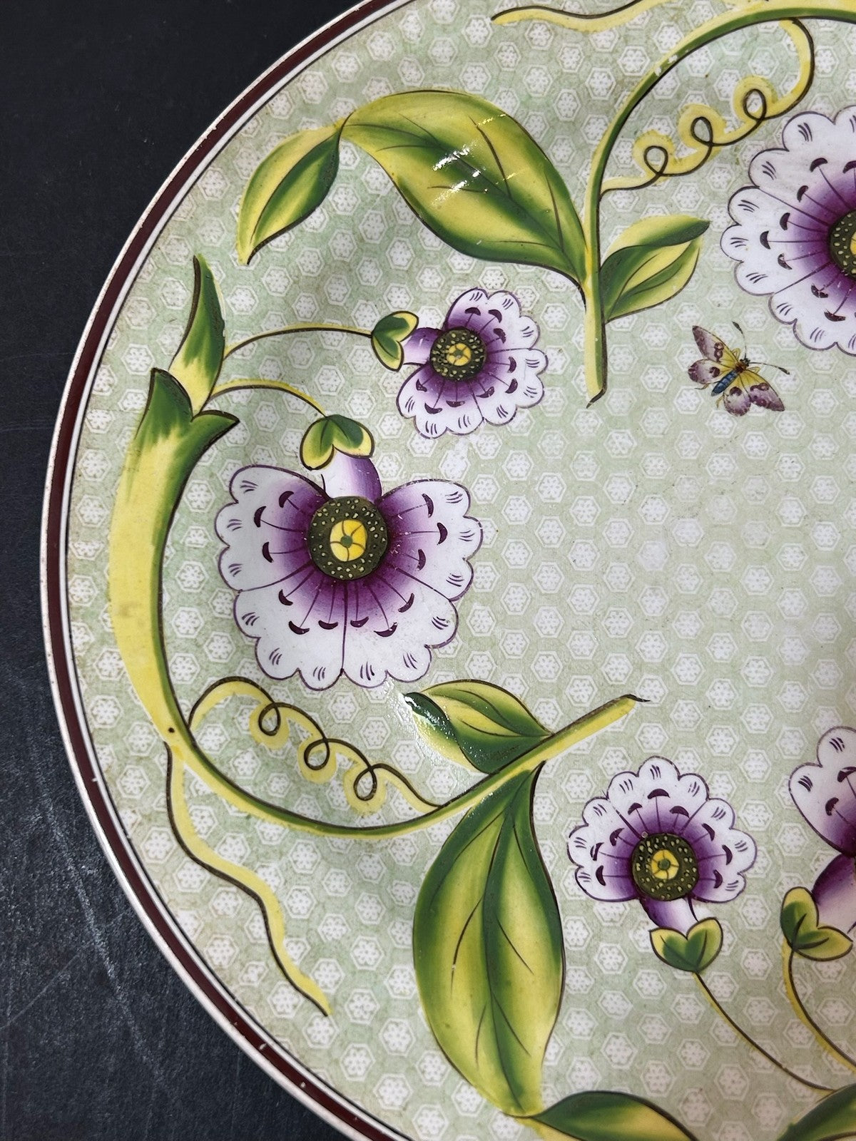 Antique Wedgwood Pearlware Yellow Ground Passion Flower Plate Impressed 21cm1