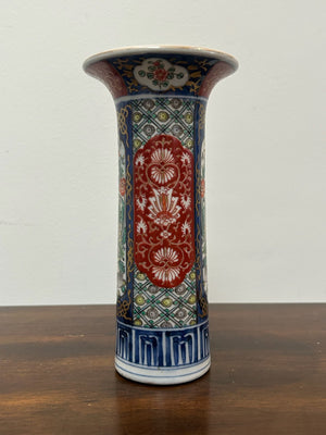 Antique Japanese Arita Imari Sleeve Vase Blue Iron Red Gilt Panels