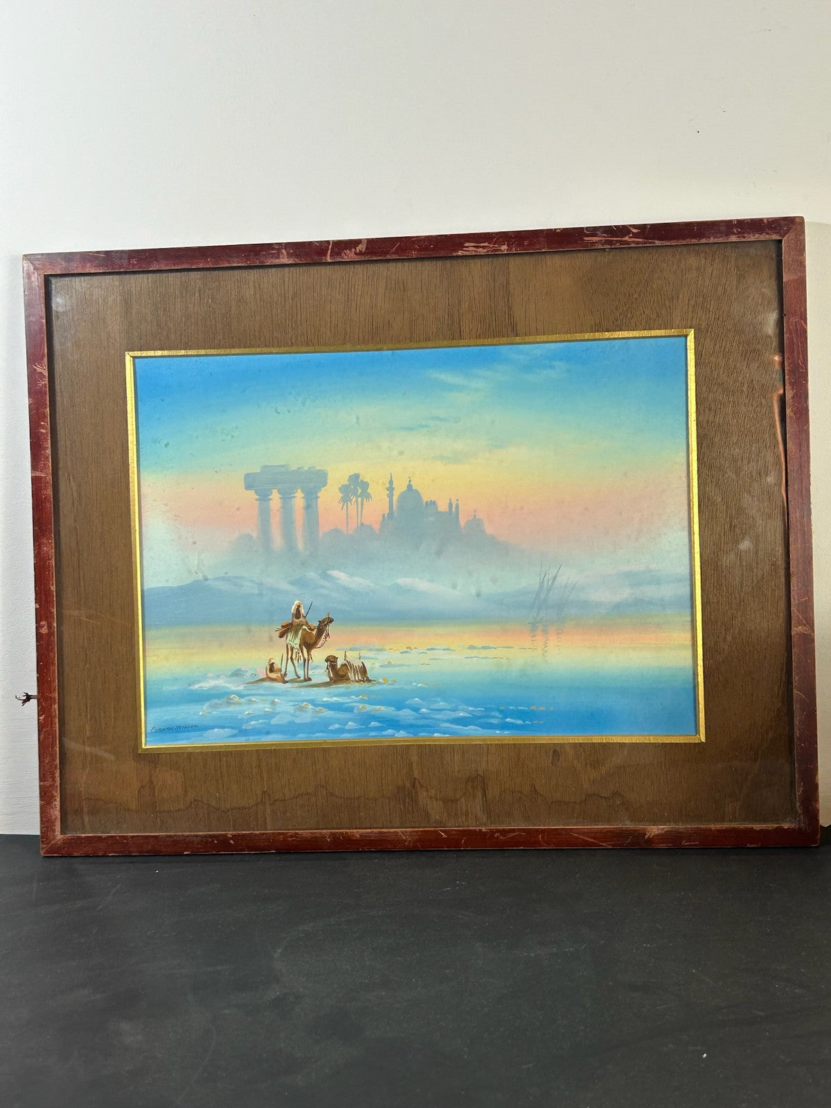 Forness Wilson Signed Gouache Egyptian Desert Temple Ruins Camel Orientalist2