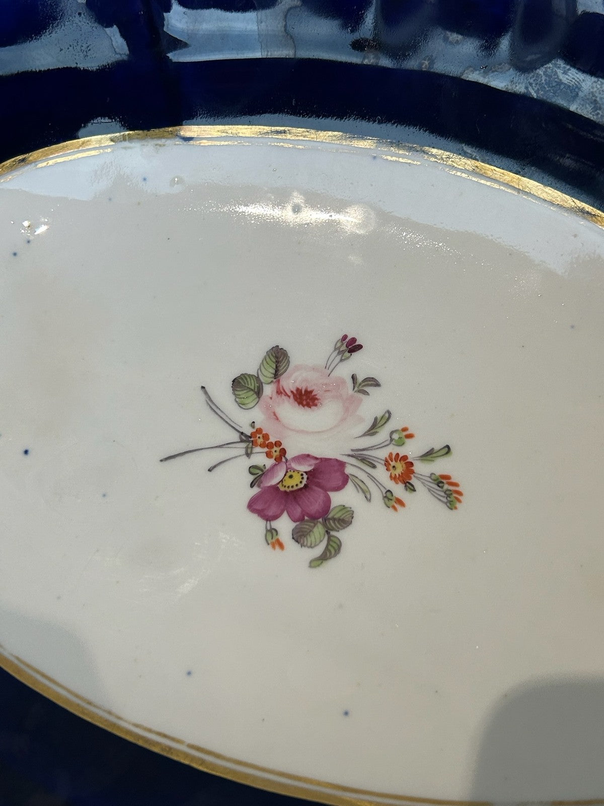Pair Bloor Derby Oval Dessert Dishes Cobalt Gilt Borders Floral Sprays c.18304