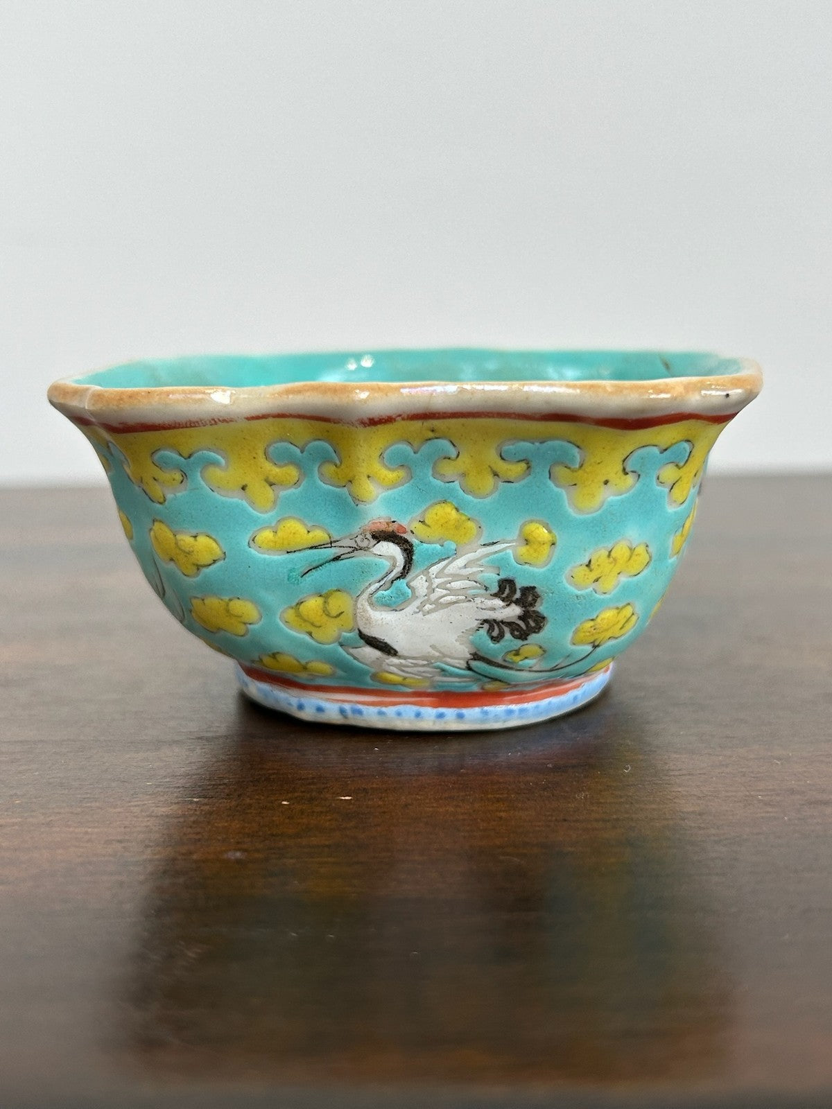 Antique Chinese Green Yellow Ground Porcelain Bowl 19th Century Qing 8cm3