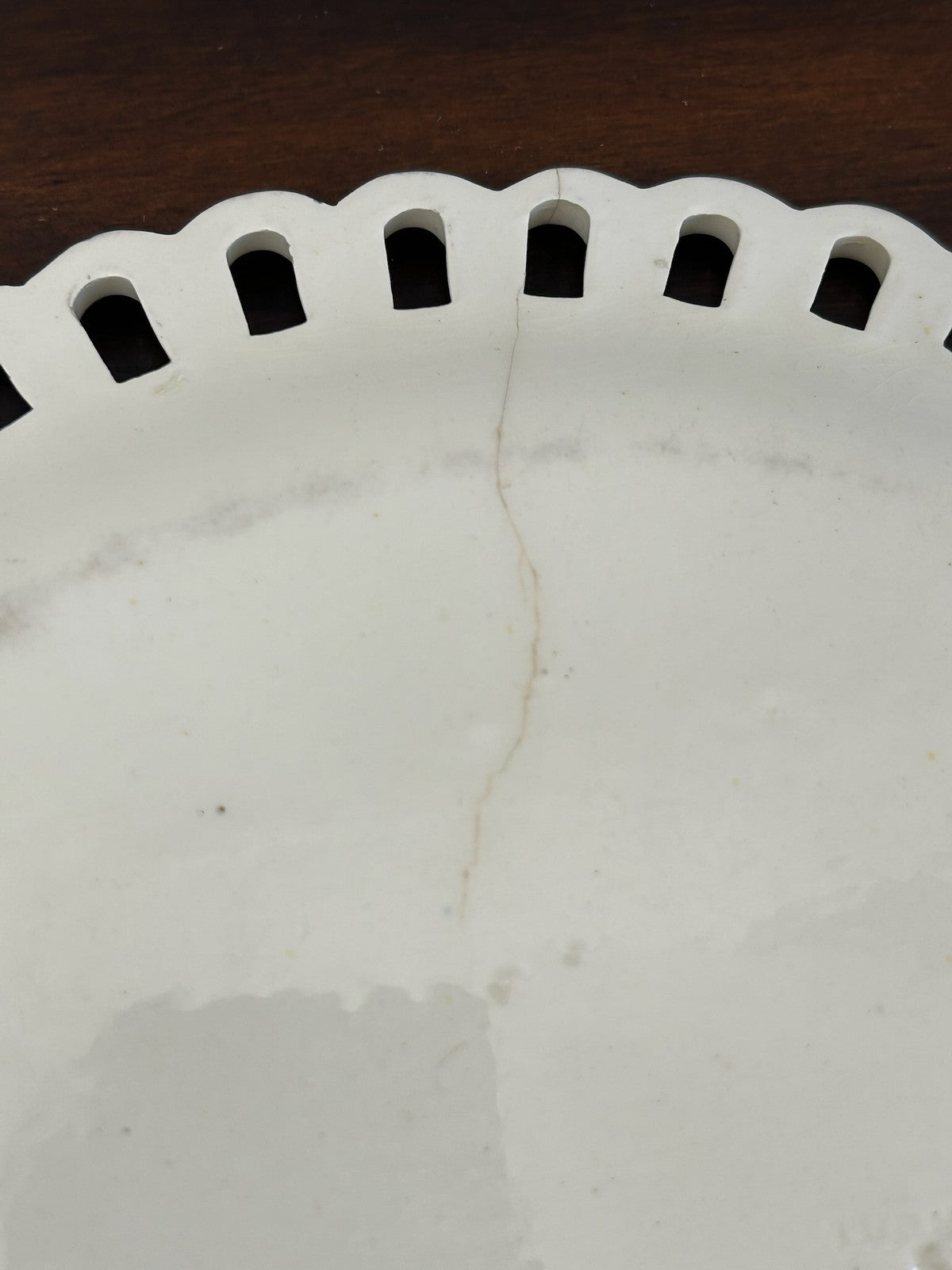 Antique Creamware Reticulated Plate Basketweave Centre Pierced Rim A/F8