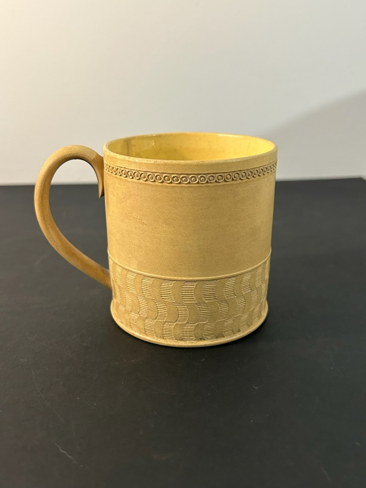 Antique English Caneware Cup c1800 1820 Engine Turned Basketweave 8cm A/F3