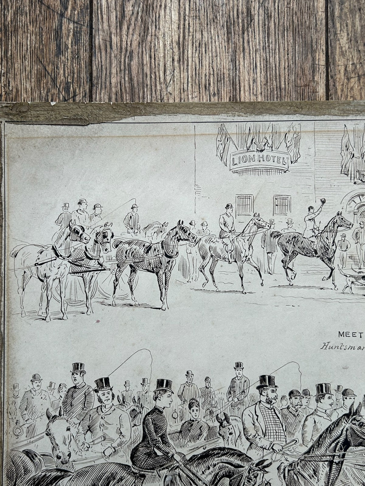 Sturgess Original Pen & Ink Drawing Mid Kent Staghounds Meet at Lion Farningham4