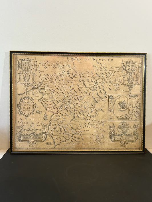John Speed Merionethshire Antique Map 1676 Bassett & Chiswell Edition Framed0