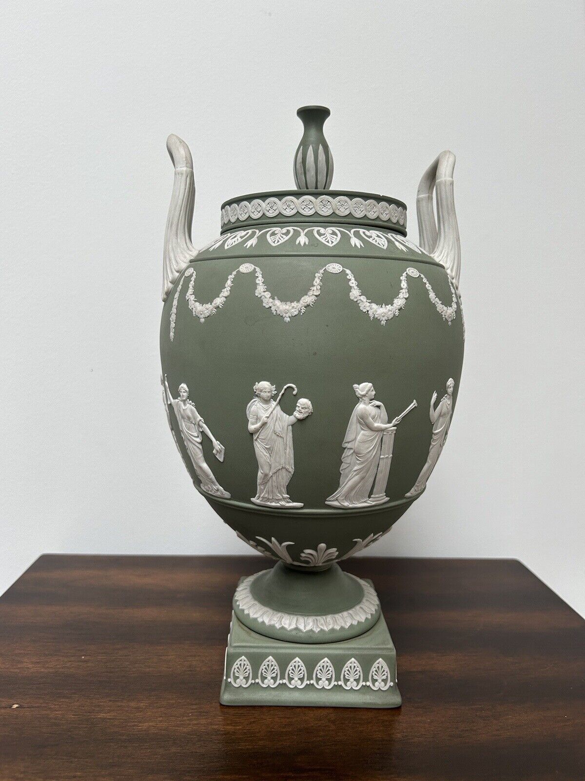 Wedgwood  Jasperware Green Grecian Lidded Vase