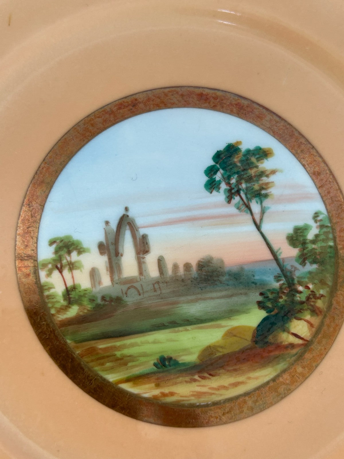 English Porcelain Hand Painted Cabinet Dish Country Scene Pattern 44142