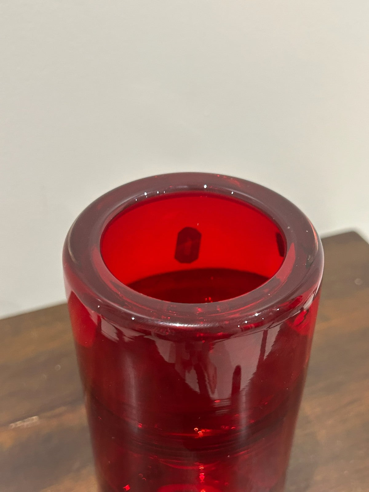 Whitefriars Ruby Red Glass Cylinder Vase Original Foil Label2