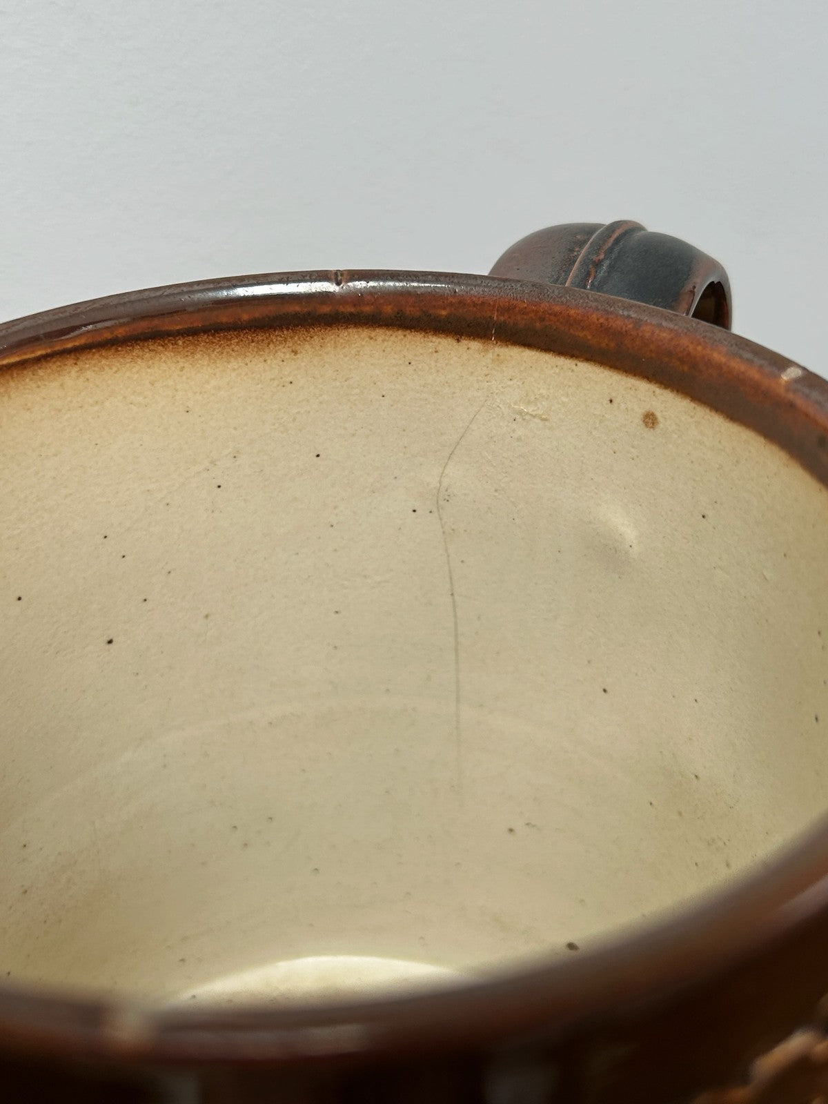 Antique Salt Glaze Stoneware Mug Hunting Relief 19thC Two Tone Brown6