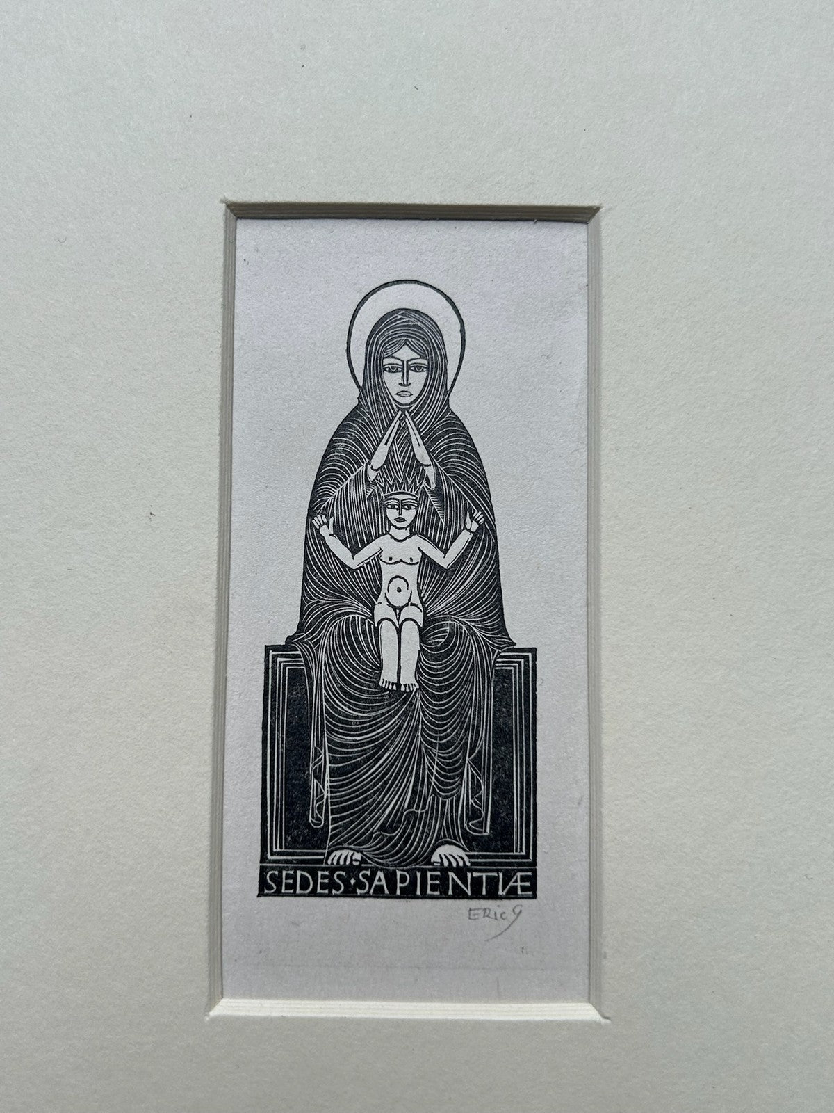 Eric Gill Signed Wood Engravings Virgin & Child Sedes Sapientiae Pair Mounted5