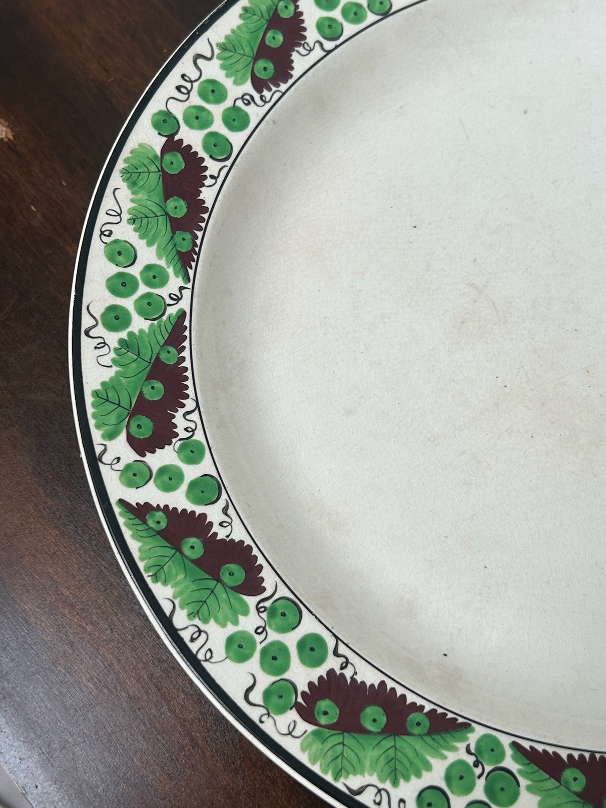Antique Spode Creamware Plate Hand Painted Green Purple Vine Grape Border 25cm1