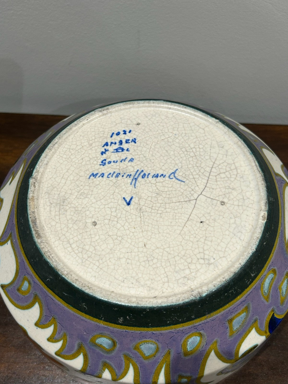 Gouda Holland Art Deco Pottery Bowl Hand Painted Floral7