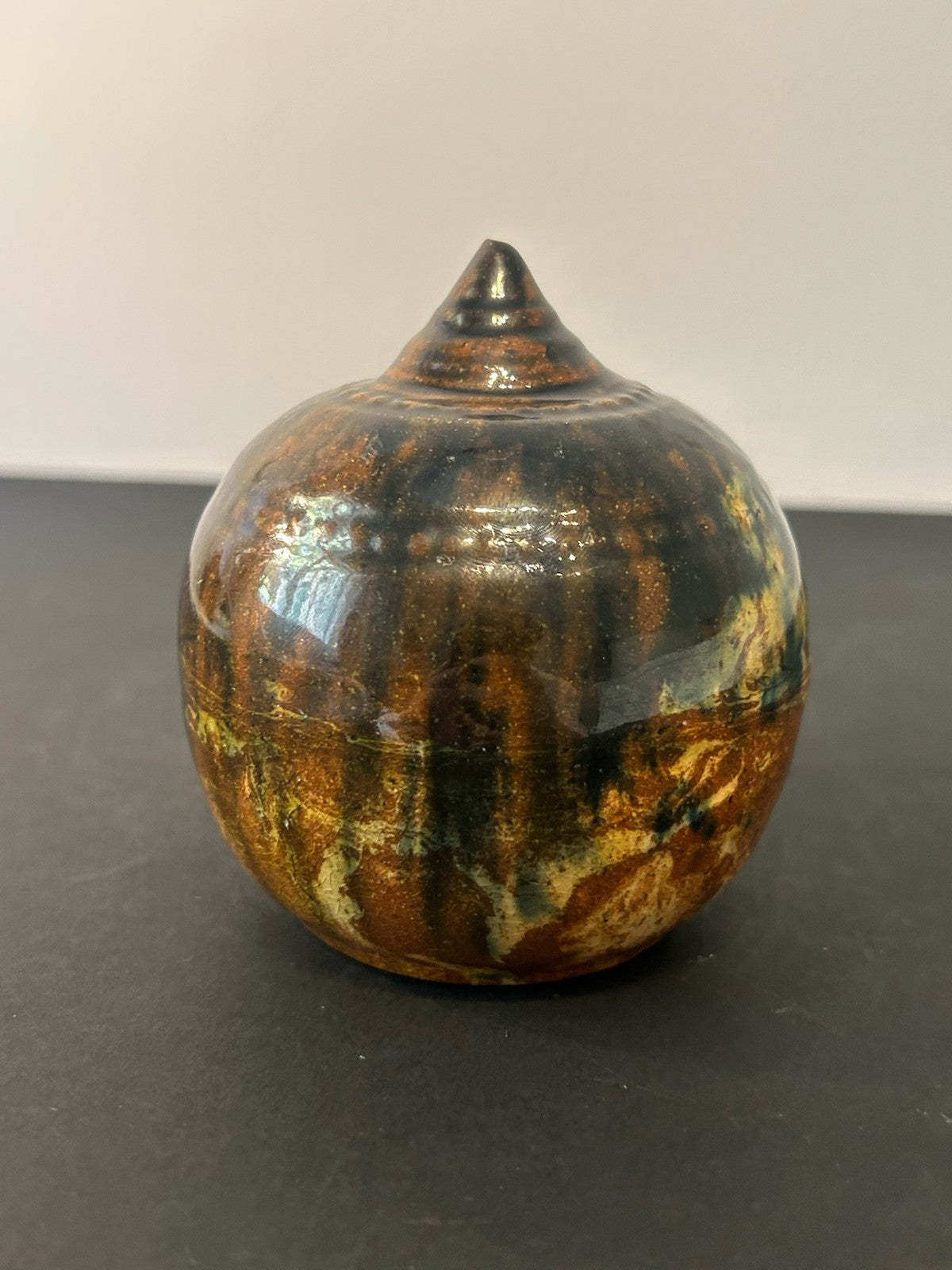 Antique 19th Century Pottery Beehive Money Box Knop Finial Mottled Treacle Glaze2