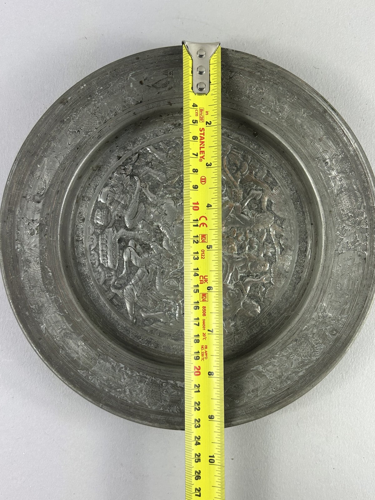 Antique Persian Silvered Copper Erotic Nude Figures Dish 23cm