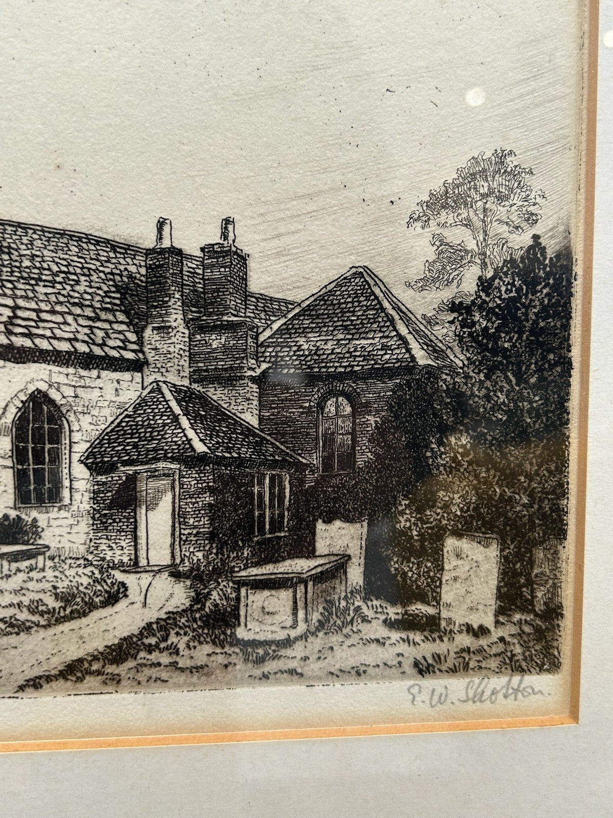 E.W. Shotton Pencil Signed Etching Esher Old Church Surrey Framed3