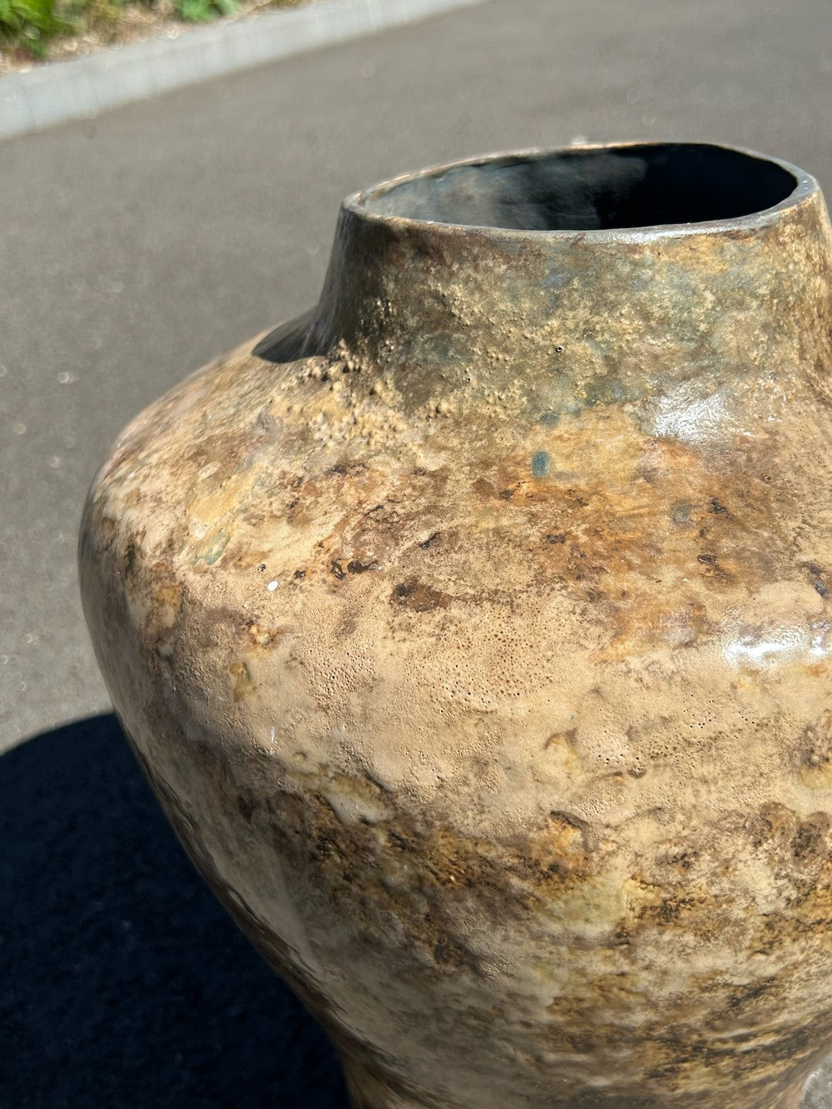 Averil Ainley Studio Pottery Vase Large Mottled Brown Cream Glaze Signed Label4