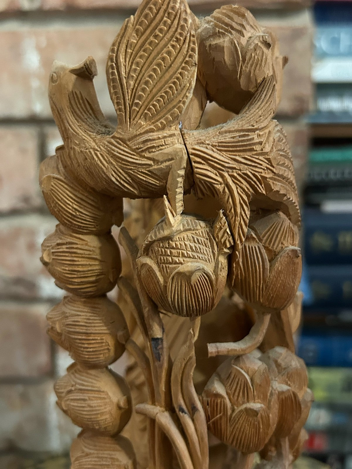 Chinese Carved Wood Guanyin Figure Group Dragons Lotus Deeply Carved Panel17