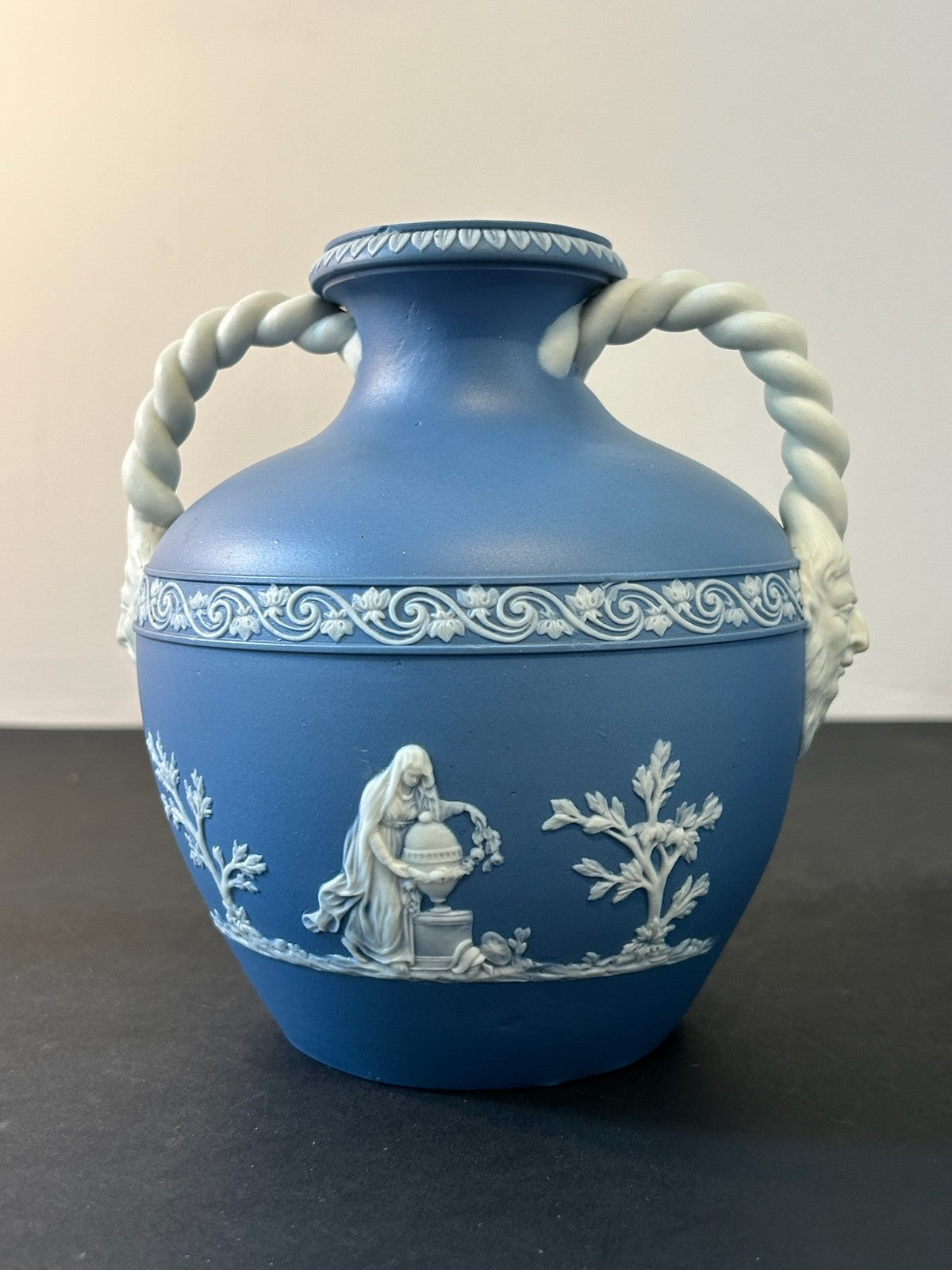 Pair Neale & Co Blue Jasper Vases 18th Century c1790 Rope Handles Mask Terminals4