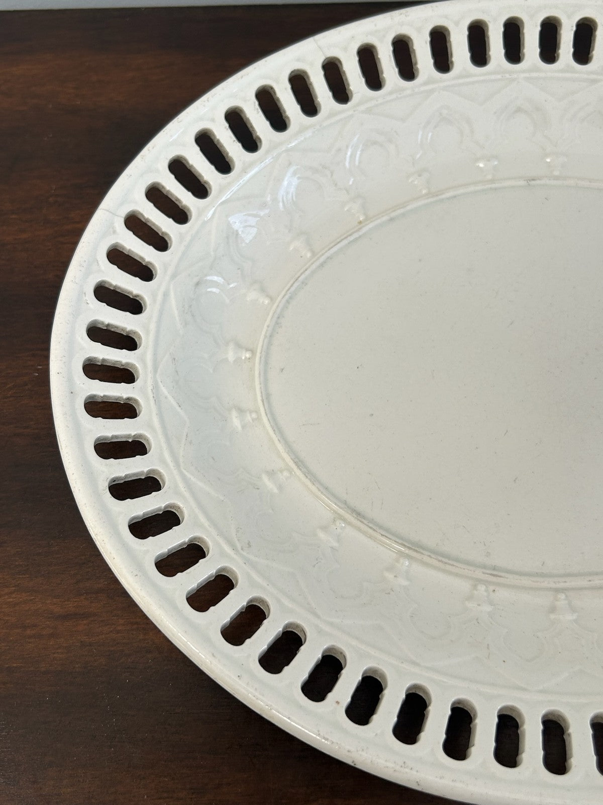 Wedgwood Creamware Oval Reticulated Dish Pierced Border Antique1