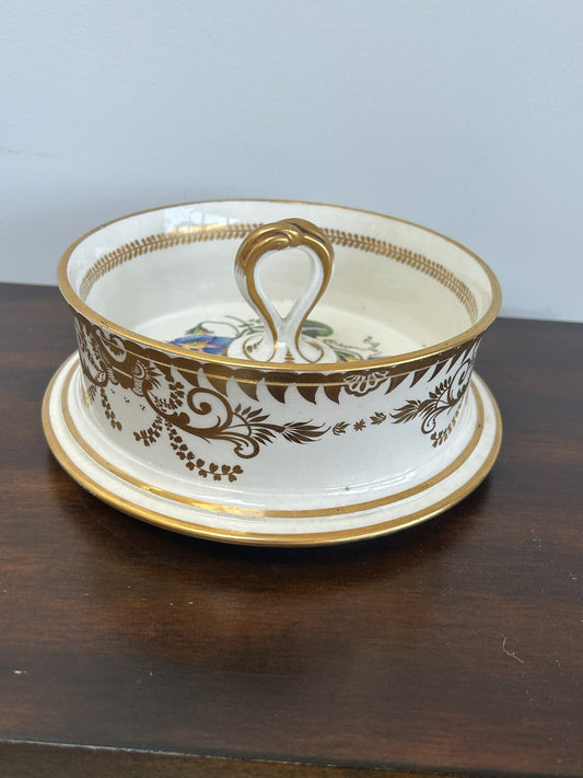 British Porcelain Ice Pail Cover / Lid Gilt & Floral Twin Handled0