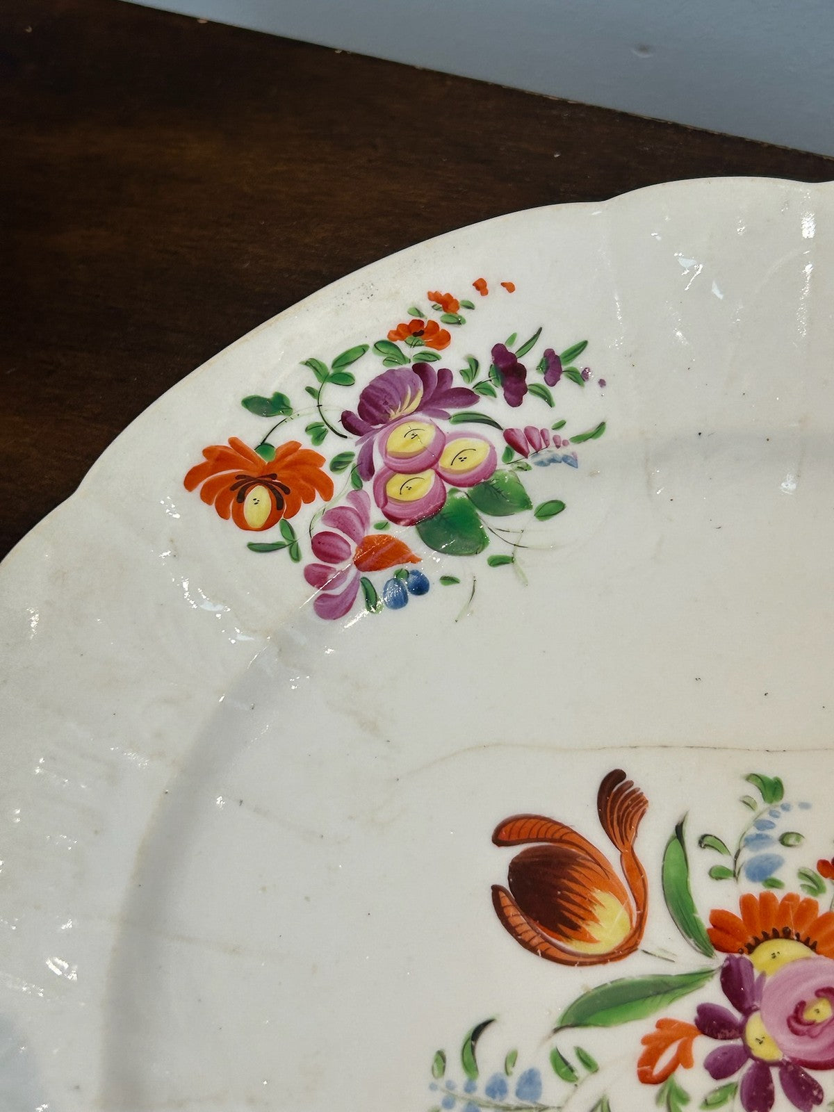 Antique Hand Painted Moulded Rim Dessert Plate Floral Bouquets Roses3