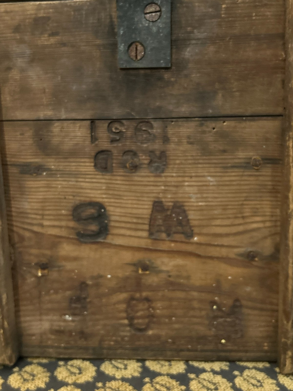 Vintage Wooden Crate Box Stencilled Letters 1951 Rustic Storage Industrial1