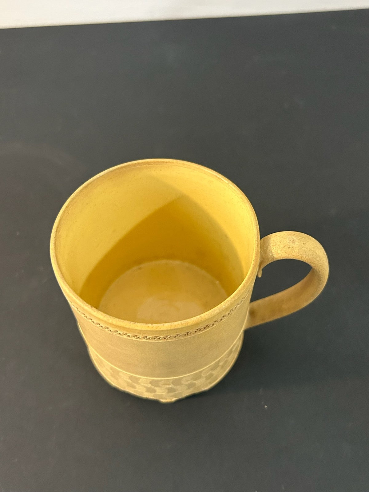 Antique English Caneware Cup c1800 1820 Engine Turned Basketweave 8cm A/F3