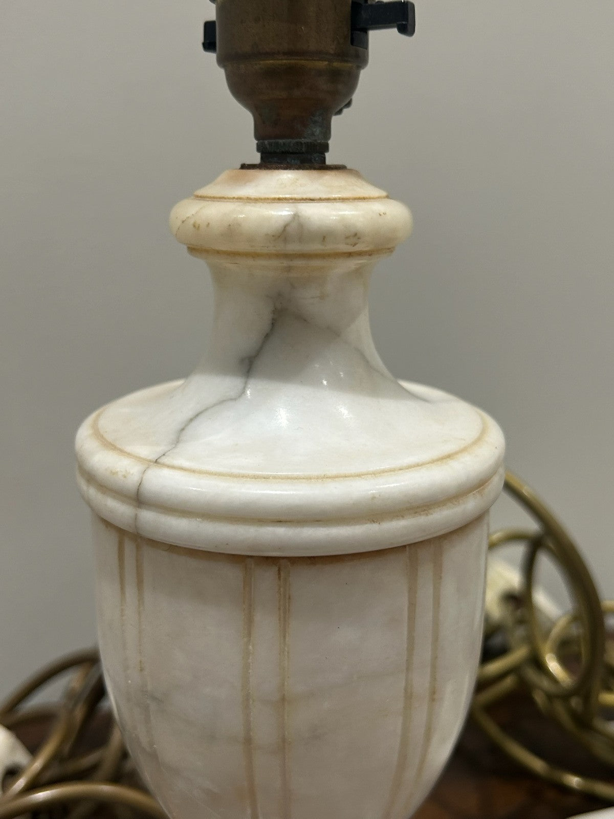 Pair Vintage Alabaster Urn Table Lamps Square Marble Bases2