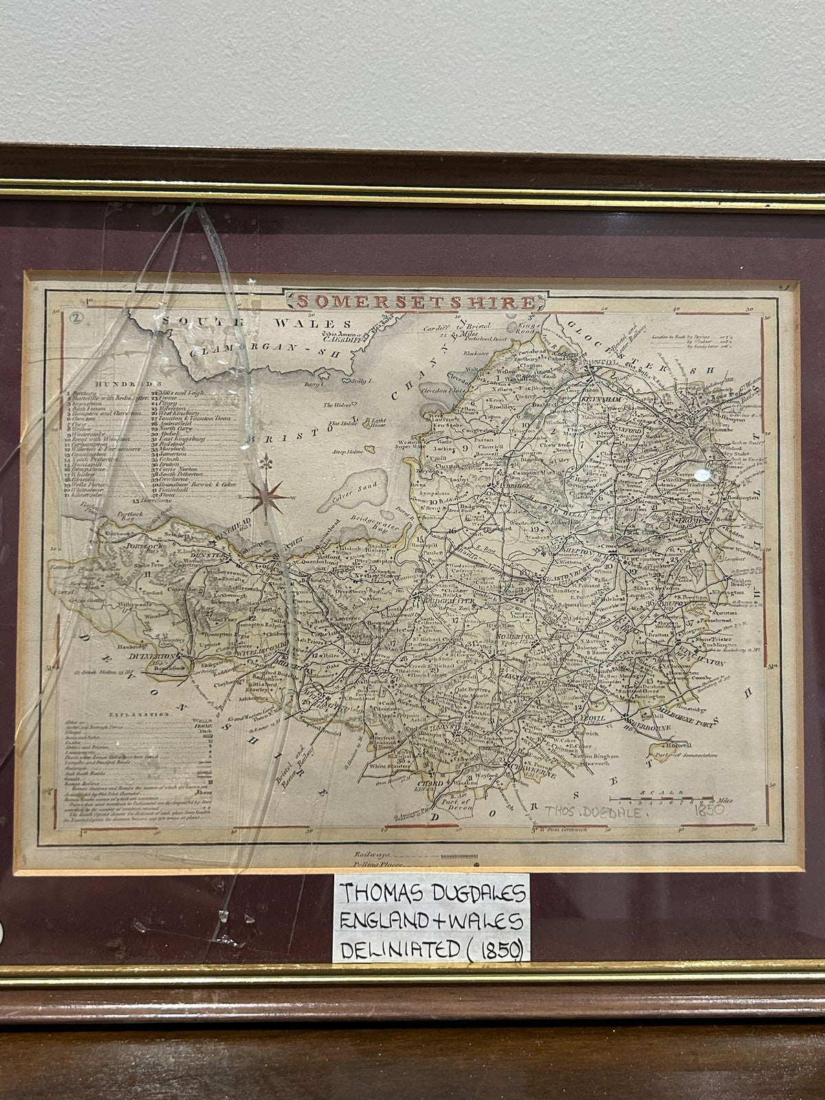 Antique Thomas Dugdale Somersetshire Somerset Map c1850 Hand Coloured Framed1