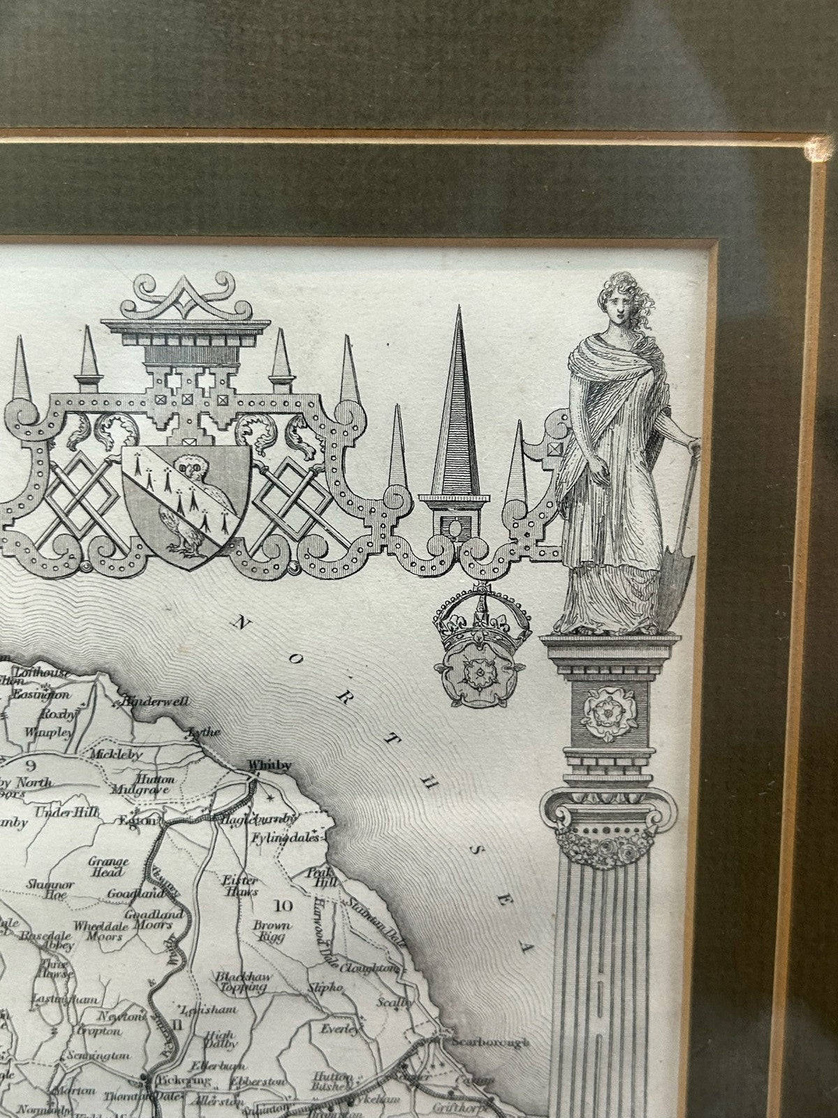Antique Thomas Moule Map of Yorkshire Framed Steel Engraving c18407