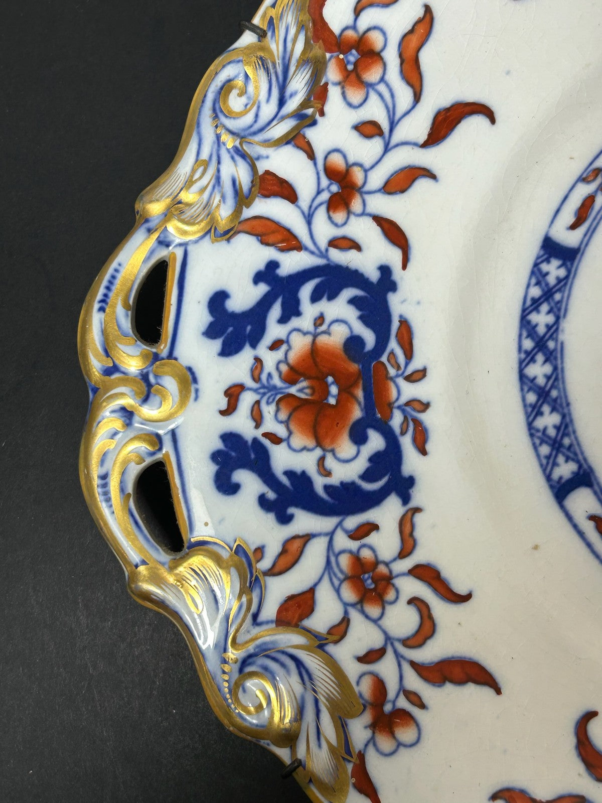 Large Antique Minton Imari Pattern Twin Handled Comport Cake Plate 34cm A/F1