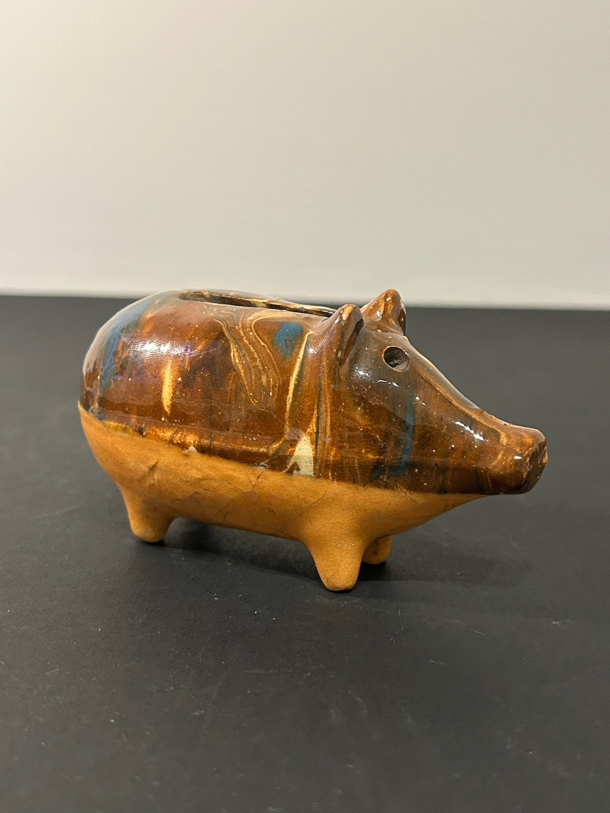 Antique 19th Century Slipware Pig Money Box Trailed Slip Earthenware Folk 11cm3