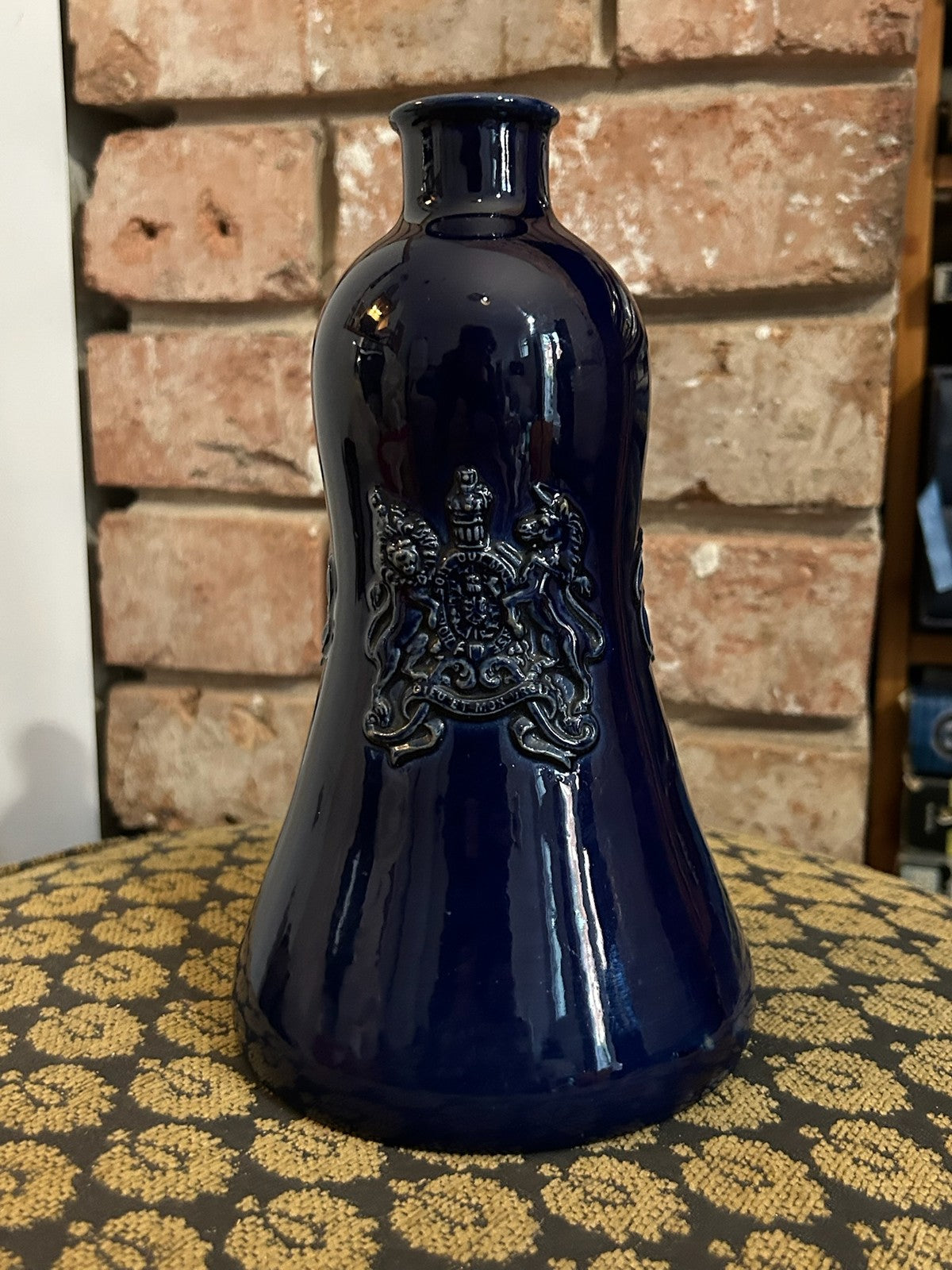 Royal Doulton Lambeth Cobalt Blue Stoneware Vase Royal Arms Relief Bottle Form0