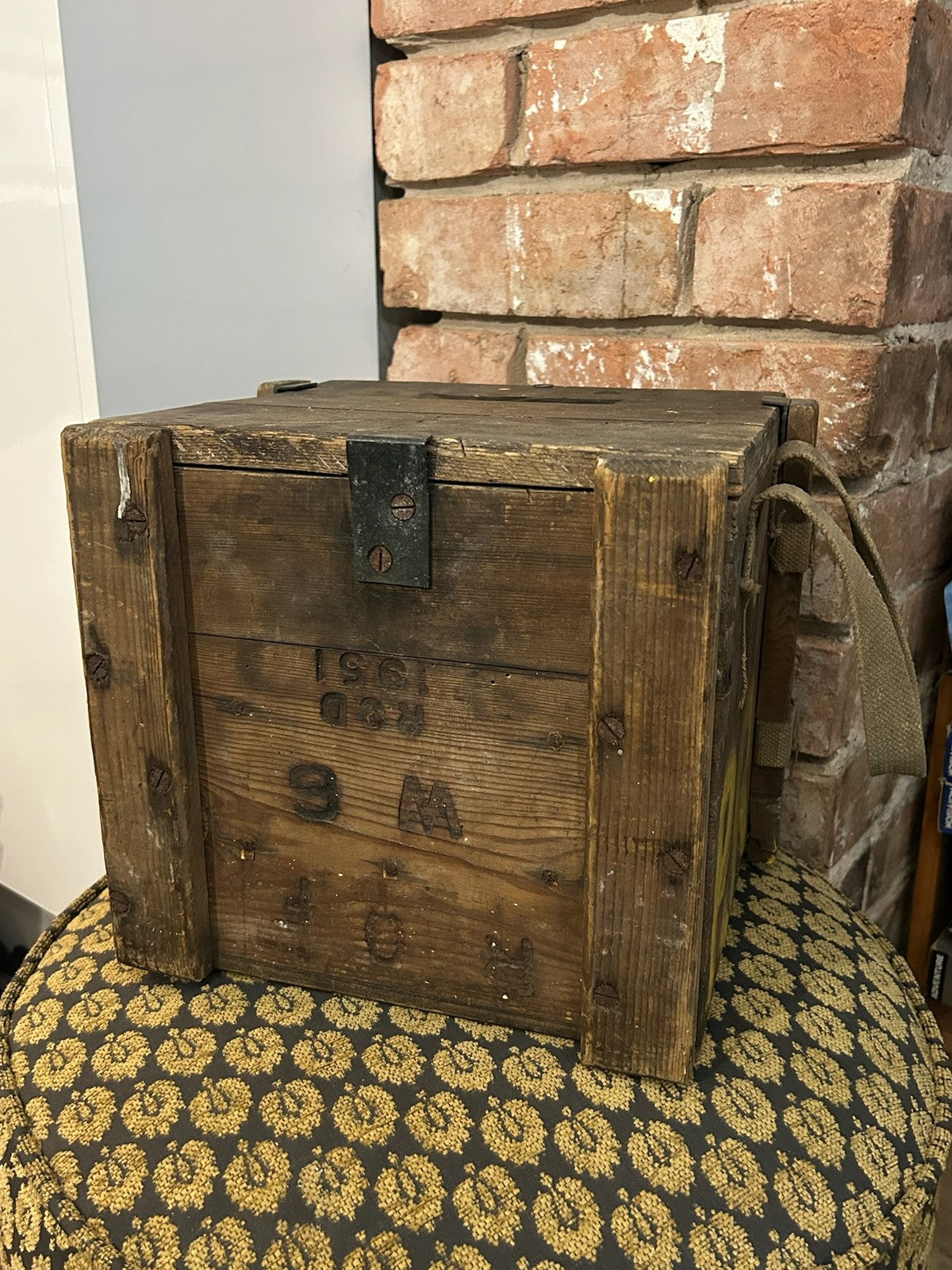 Vintage Wooden Crate Box Stencilled Letters 1951 Rustic Storage Industrial0
