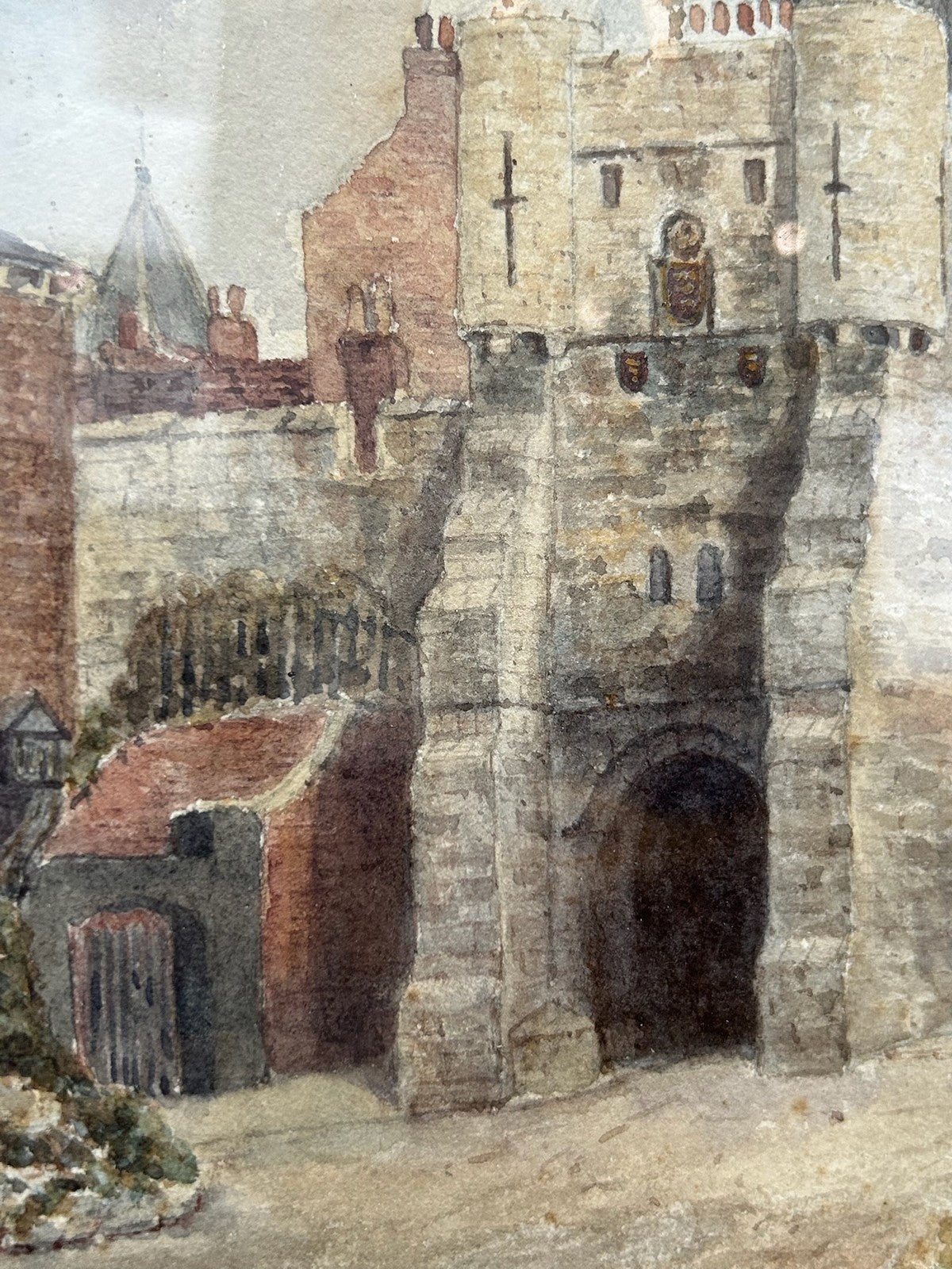 Antique Victorian Watercolour York Minster & City Walls Framed2