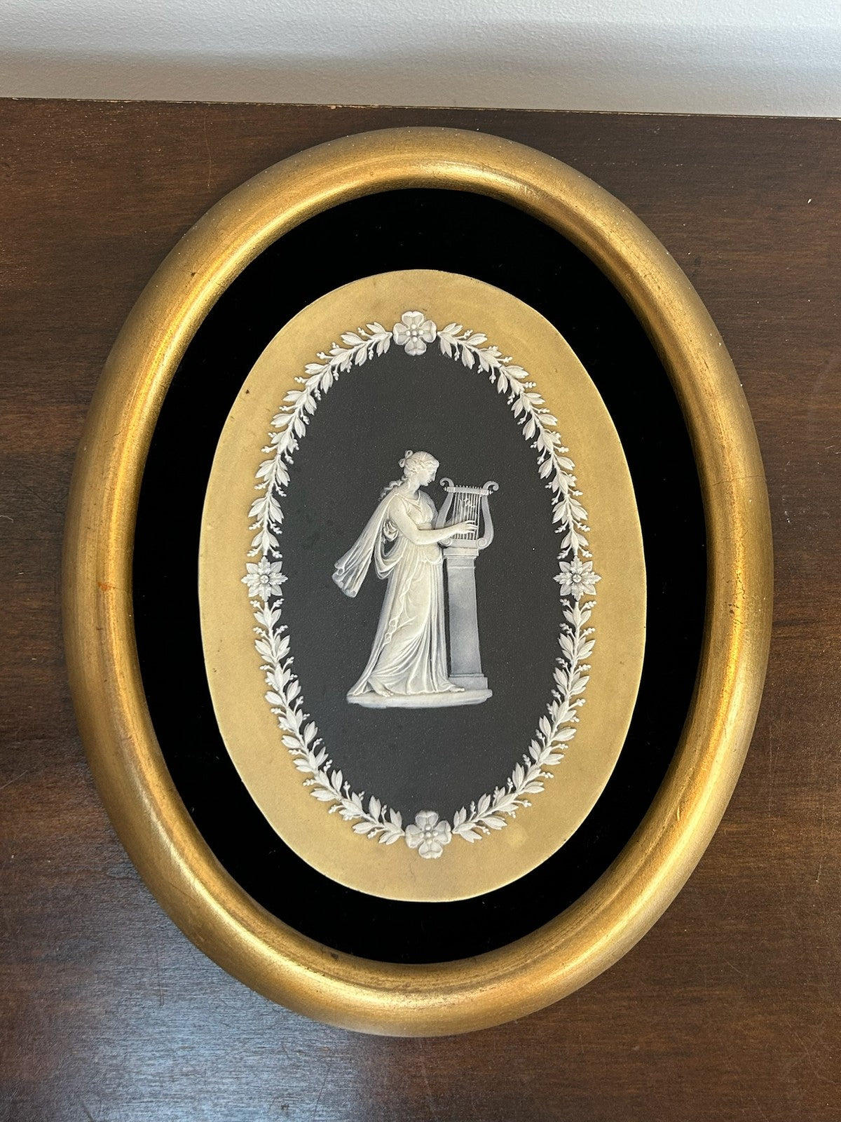 Wedgwood Tricolour Jasperware Framed Oval Plaque Classical Maiden 23x180