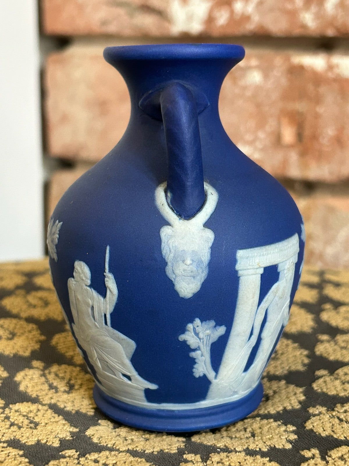 Wedgwood Dark Blue Jasperware Portland Vase Twin Handled Classical White Relief3