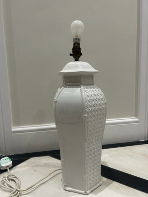 Vintage Italian Faux Bamboo Hollywood Regency Ceramic Table Lamp White 50cm