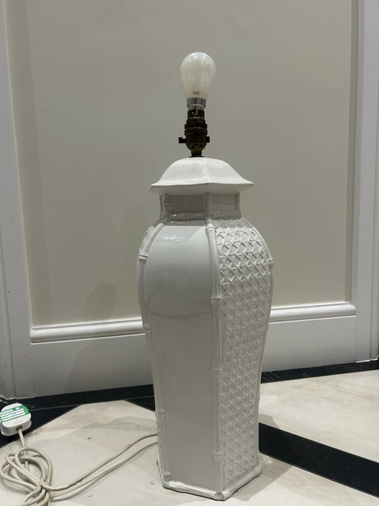 Vintage Italian Faux Bamboo Hollywood Regency Ceramic Table Lamp White 50cm0
