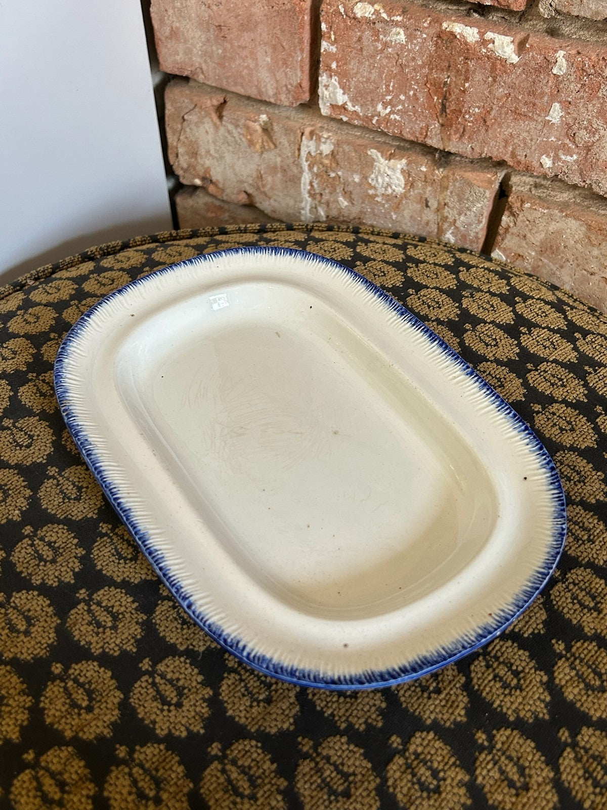 18th Century Spode Pearlware Blue Feather Edge Oval Dish Impressed SPODE 145
