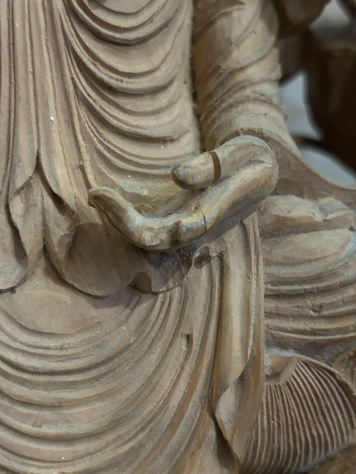 Chinese Carved Wood Guanyin Figure Group Dragons Lotus Deeply Carved Panel6