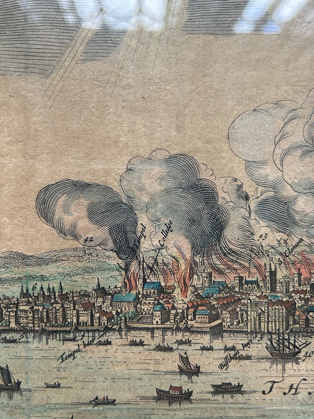 Rare 17thC Justus Danckerts London Great Fire 1666 Hand-Coloured Map8