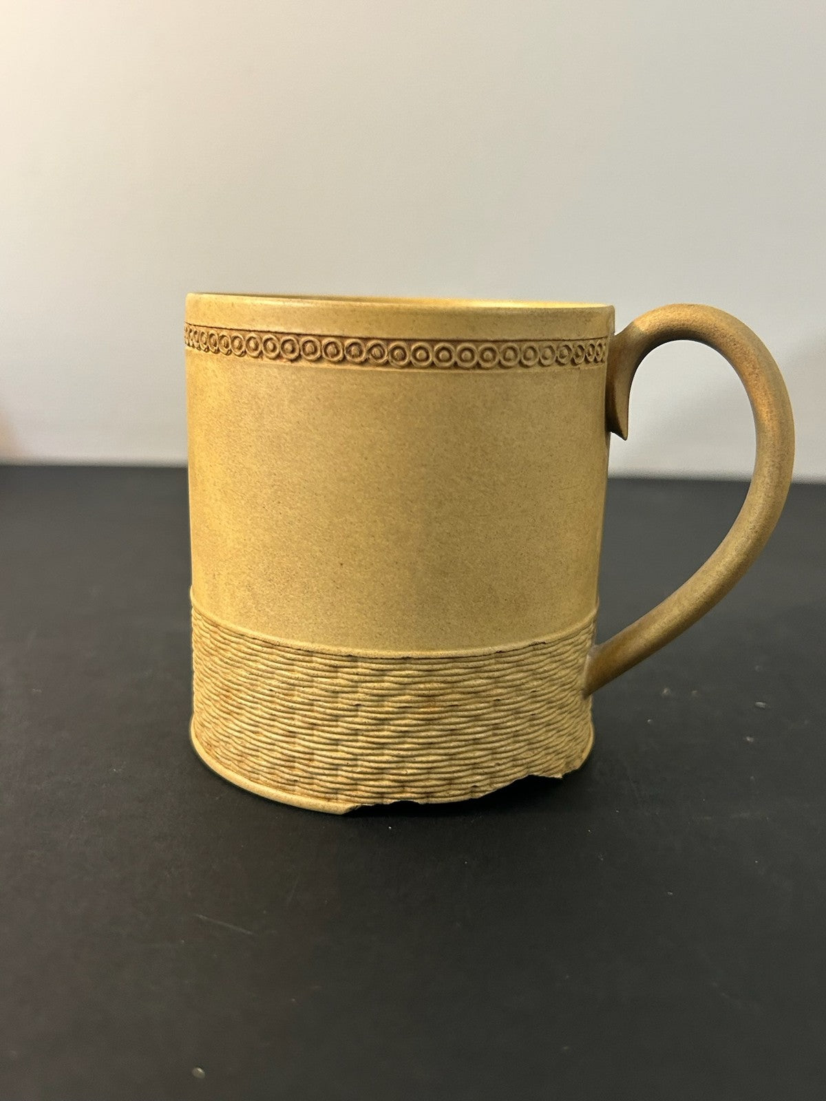 Antique English Caneware Cup c1800 1820 Engine Turned Basketweave 8cm A/F2
