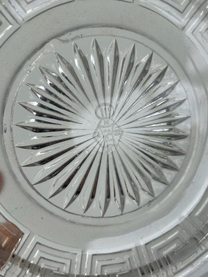 Set of 3 Cut Glass Star Burst Plates Greek Key Border Vintage 22cm