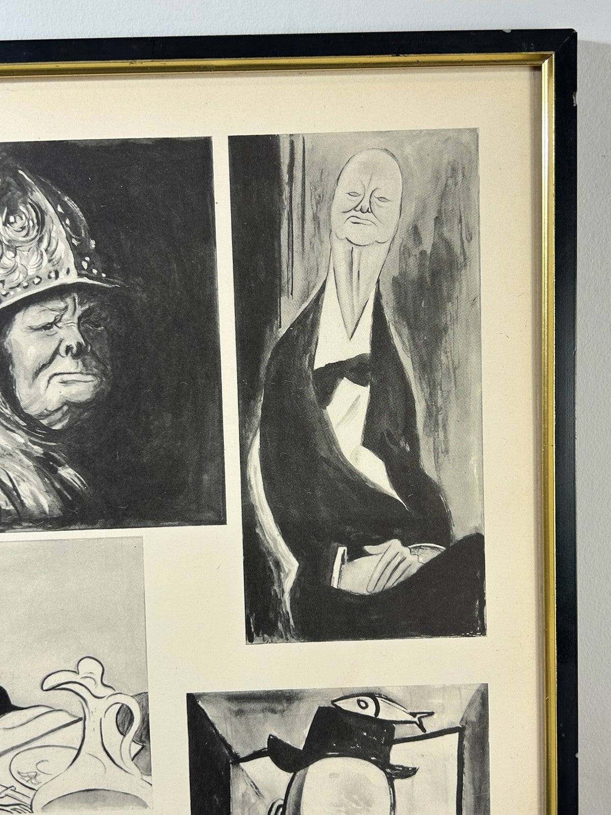 The Portrait Vintage Printed Caricature Page Framed Mid Century3